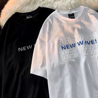 Áo thun nam nữ form rộng in chữ dập nổi new wave
