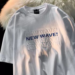 Áo thun nam nữ form rộng in chữ dập nổi new wave