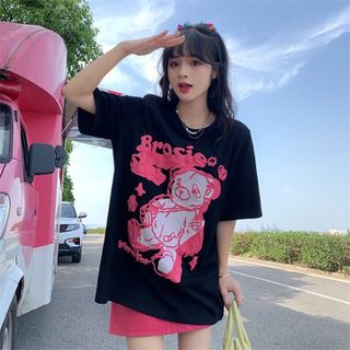 Áo thun nam nữ form rộng in hình con gấu Biesuo