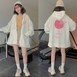 Áo khoác thun nỉ logo moon pink plante form đẹp vải mịn