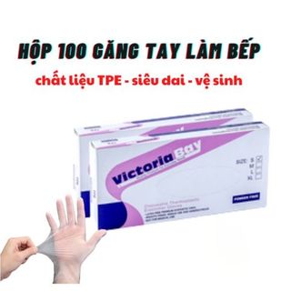 Hộp 100 găng tay Victoria Bay chất liệu TPE chính hãng siêu dai găng tay cao su rửa bát làm bếp vệ sinh không bột giá sỉ