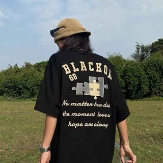 Áo thun tay lỡ form rộng unisex in chữ nổi Blackor