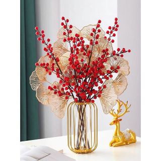 Cành Đào Đông Đỏ Cao Cấp, Một Cành 6 Nhánh Hàng Đẹp Trang Trí Tết, Decor Nhà Cửa