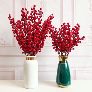 Cành Đào Đông Đỏ Cao Cấp, Một Cành 6 Nhánh Hàng Đẹp Trang Trí Tết, Decor Nhà Cửa