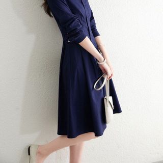ĐẦM XÒE XANH SƠ MI TAY DÀI – DT1713