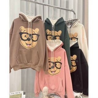 Áo hoodie nỉ ngoại hình in gấu đeo kính form dưới 70kg giá sỉ