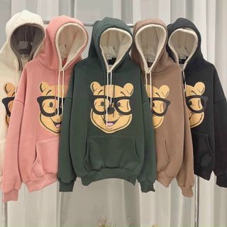 Áo hoodie nỉ ngoại hình in gấu đeo kính form dưới 70kg