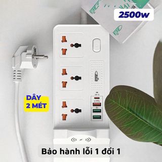Ổ Cắm Điện Đa Năng 4 trong 1 Sạc Không Dây 1 Cổng TYPE-C 3 USB Sạc Nhanh,Ổ Chịu Tải 2500W, Tiết Kiệm Điện, Chống Cháy Nổ