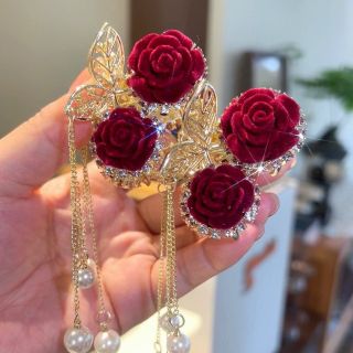 Kẹp tóc hoa Hồng đính đá