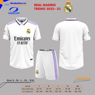Đồ đá banh, quần áo bóng đá CLB Real Madrid 2022-23 màu trắng - Size từ S đến 2XL