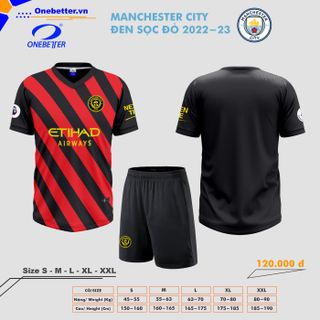 Đồ đá banh, quần áo bóng đá CLB Man City 2022-23 màu đen đỏ - Size từ S đến 2XL
