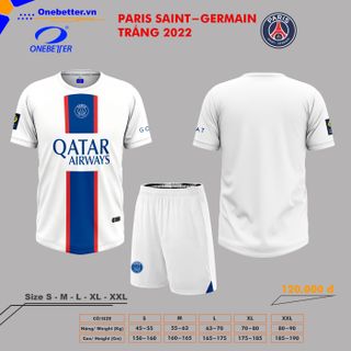 Đồ đá banh, quần áo bóng đá CLB Paris Saint - Germain 2022-23 màu trắng - Size từ S đến 2XL