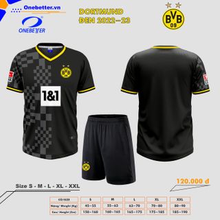 Đồ đá banh, quần áo bóng đá CLB Dortmund 2022-23 màu đen - Size từ S đến 2XL giá sỉ