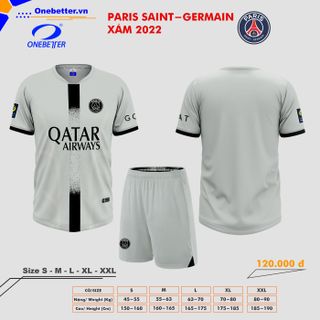 Đồ đá banh, quần áo bóng đá CLB Paris Saint - Germain 2022-23 màu xám - Size từ S đến 2XL