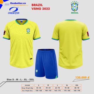 Đồ đá banh, quần áo bóng đá đội tuyển Brazil 2022-23 màu vàng - Size từ S đến 2XL