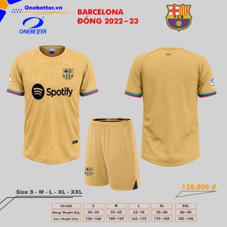 Đồ đá banh, quần áo bóng đá CLB Barcelona 2022-23 màu đồng - Size từ S đến 2XL