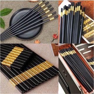 Bộ 10 đôi Đũa mạ vàng, Đũa ăn cao cấp, Đũa khảm vàng Chống Trơn- Chống Trượt- Chống Mốc- Bền Màu - Đũa mạ vàng giá sỉ