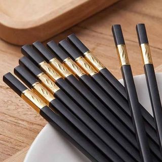 Bộ 10 đôi Đũa mạ vàng, Đũa ăn cao cấp, Đũa khảm vàng Chống Trơn- Chống Trượt- Chống Mốc- Bền Màu - Đũa mạ vàng giá sỉ