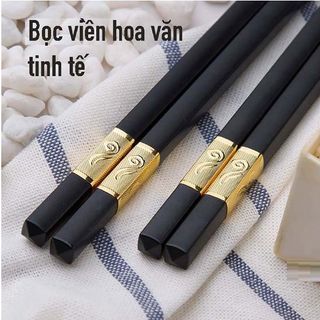 Bộ 10 đôi Đũa mạ vàng, Đũa ăn cao cấp, Đũa khảm vàng Chống Trơn- Chống Trượt- Chống Mốc- Bền Màu - Đũa mạ vàng giá sỉ