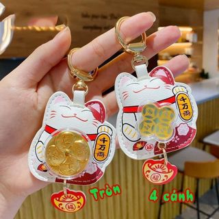 MÓC KHOÁ MÈO THẦN TÀI TRẮNG VÒNG QUAY