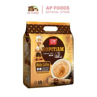 Cà phê trắng than hoạt tính Kopitiam Malaysia (Ah Huat White Coffee Charcoal Roast Instant) giá sỉ