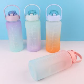 Bình Nước 2 Lít Có Vạch Kẻ Chia ML Cho Mỗi Ngày Kèm Ống Hút Tiện Lợi - Bình nước nhắc nhở uống nước mỗi ngày dành cho người lười uống nước