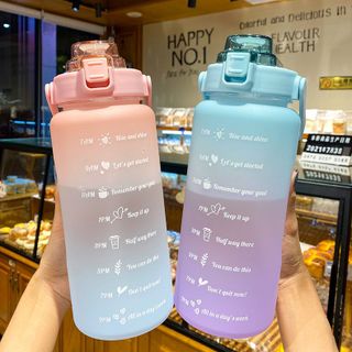 Bình Nước 2 Lít Có Vạch Kẻ Chia ML Cho Mỗi Ngày Kèm Ống Hút Tiện Lợi - Bình nước nhắc nhở uống nước mỗi ngày dành cho người lười uống nước