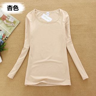 Áo thun nữ trơn, giữ nhiệt, dài tay, cổ tròn