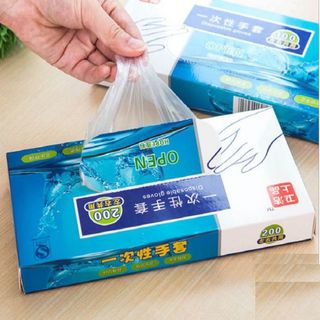 Hộp 200 Chiếc găng tay Nilon dùng 1 lần, mỏng dai - Hộp 200 găng tay nilon giá sỉ