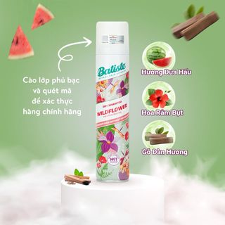 Dầu Gội Khô Batiste Hương Hoa Cỏ Nữ Tính, Tươi Mát - Batiste Dry Shampoo Fresh & Feminine Wildflower 200 ml
