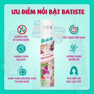 Dầu Gội Khô Batiste Hương Hoa Cỏ Nữ Tính, Tươi Mát - Batiste Dry Shampoo Fresh & Feminine Wildflower 200 ml