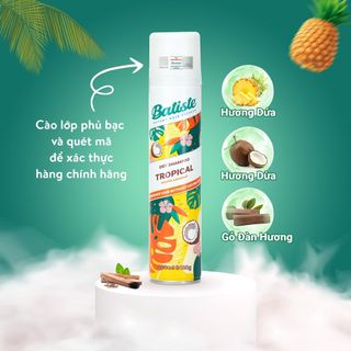 Dầu Gội Khô Batiste Hương Hoa Nhiệt Đới - Batiste Dry Shampoo Coconut & Exotic Tropical 200ml