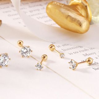 Khuyên tai vàng 14K 6 chấu trắng - 3mm
