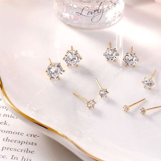 Bông tai vàng 14K 6 chấu trắng - 4mm