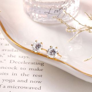 Bông tai vàng 14K 6 chấu trắng - 4mm
