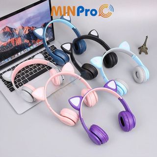 Tai nghe chụp tai mèo bluetooth 5.0 cute, Headphone tai mèo 7 màu led phát sáng không dây có mic chính hãng - MINPRO giá sỉ