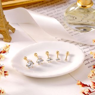 Khuyên tai vàng 14K 6 chấu trắng - 4mm