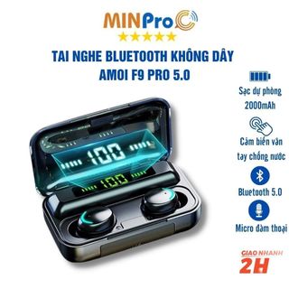Tai nghe Bluetooth không dây 5.0 AMOI F9 PRO nút cảm biến vân tay chống nước kèm sạc 2.000mAh chính hãng - Minpro