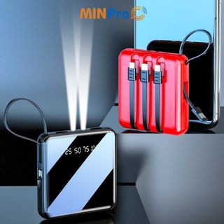 Cục sạc dự phòng 10000mAh mini, pin dự phòng nhỏ gọn, tặng kèm dây cáp 3 đầu hình vuông - MINPRO giá sỉ