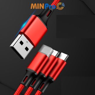 Cáp sạc nhanh 3 đầu dây dù 1m2  - Cáp sạc TypeC, Lai Ning, Micro hỗ trợ sạc nhanh - MINPRO