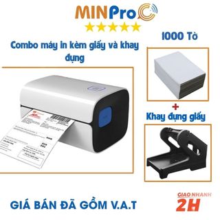 Máy in nhiệt MINPRO W300 mini,in đơn shopee kèm khay và 1000 tờ giấy in nhiệt 130x76cm bảo hành 12 tháng