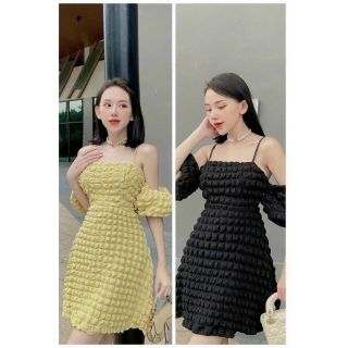 Đầm váy babydoll 2 dây trễ vai váy dây xoè rớt vai dáng ngắn chất xốp