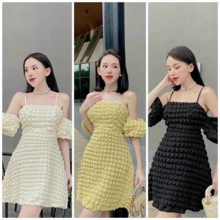 Đầm váy babydoll 2 dây trễ vai váy dây xoè rớt vai dáng ngắn chất xốp