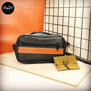 Túi hộp đeo chéo viền cam