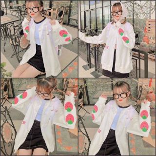Áo khoác cardigan dâu tây chất thun nỉ dày mịn form dưới 65kg đẹp
