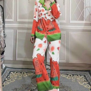 Bộ pijama lụa xước vân gỗ phom rộng