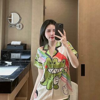 Bộ pijama lụa xước vân gỗ phom rộng