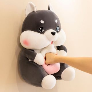 Gấu bông chó Husky ôm bình sữa, Gấu ôm thú nhồi bông siêu to khổng lồ cho bé cute dễ thương size 60cm/80cm