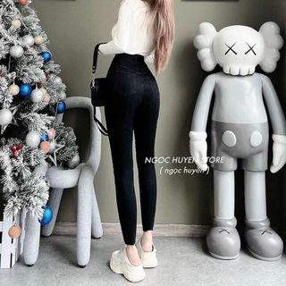 QUẦN JEAN DÀI GIÃN ĐEN LƯNG DA B - .
