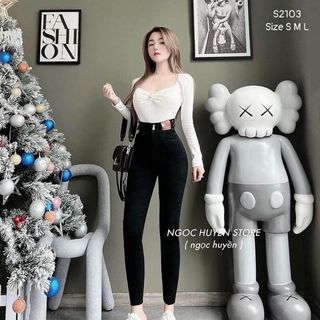 QUẦN JEAN DÀI GIÃN ĐEN LƯNG DA B - .